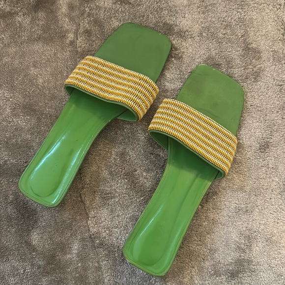 BY FAR Shoes - By far green leather mules with bead detail size 40
